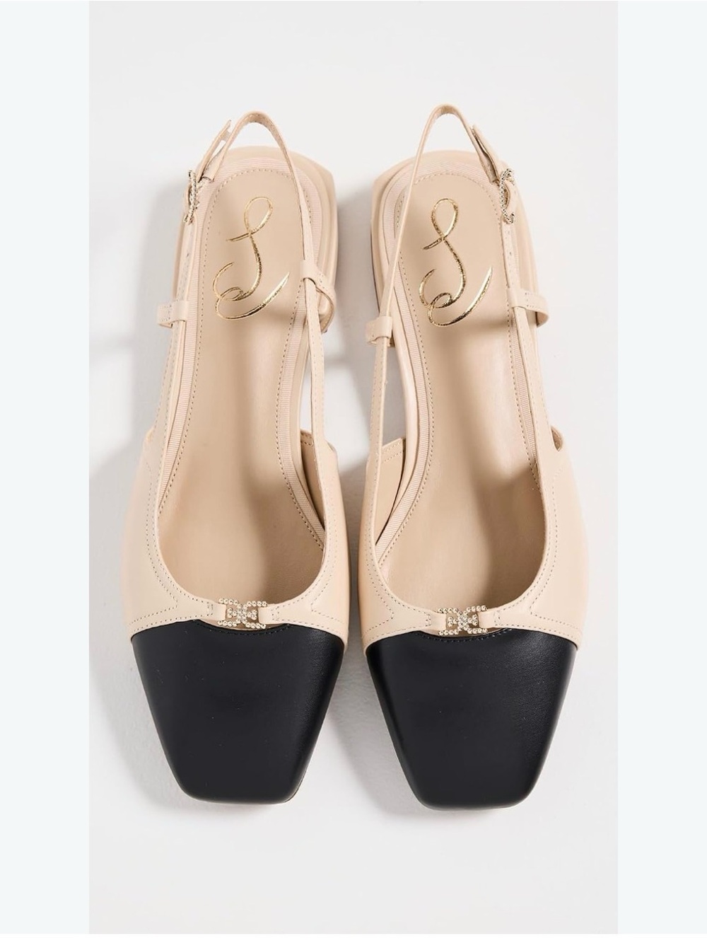 Sam Edelman Tarra Two-Tone Slingback Block Heel Pumps Beige Black 9 NWOT